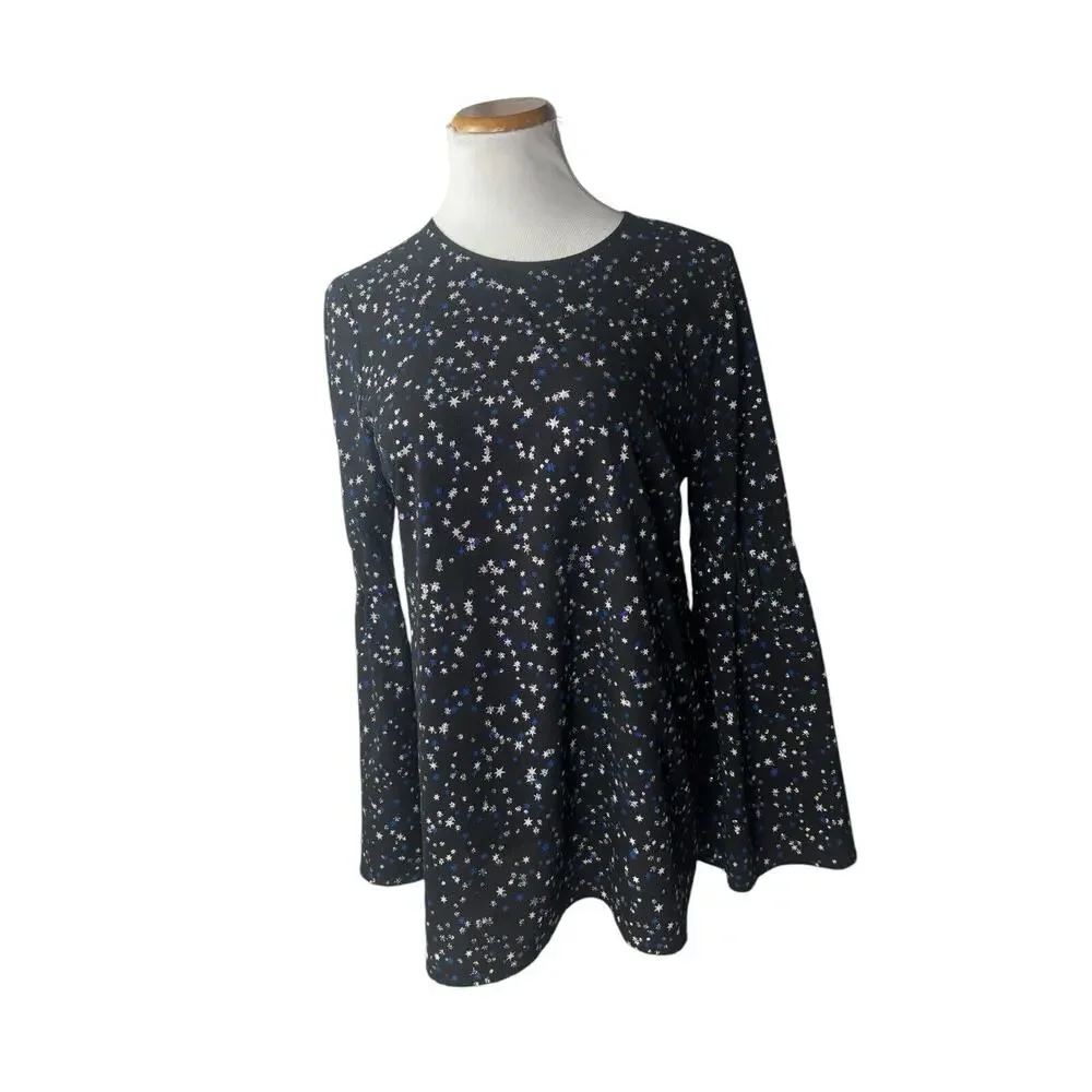 Michael Kors Black celestial fairy Star Print Bell Sleeve Blouse Medium Sparkle